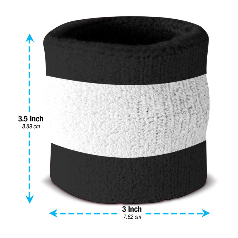 Suddora Striped Sweatband Set, Moisture Wicking 2 Wristbands and 1 Headband, Breathable Athletic Sweat Bands for Sports, Costumes & Cosplay, Matching Bands to Wear with Jersey, Black White Black - Image 4